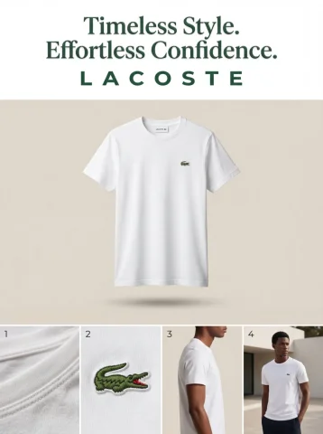 Lacoste Premium T-Shirt Ad Campaign Poster — Nano Banana 2 AI Prompt: { "Objective": "Create a premium 3:4 Lacoste t-shirt advertisement featuring a...