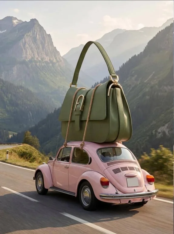Pink VW Beetle Giant Handbag Road Trip