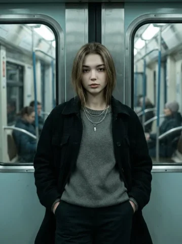 Subway Train Cinematic Fashion Editorial Portrait — Nano Banana 2 AI Prompt: { "type": "image_generation_prompt", "style": "ultra-realistic, cinematic, edito...