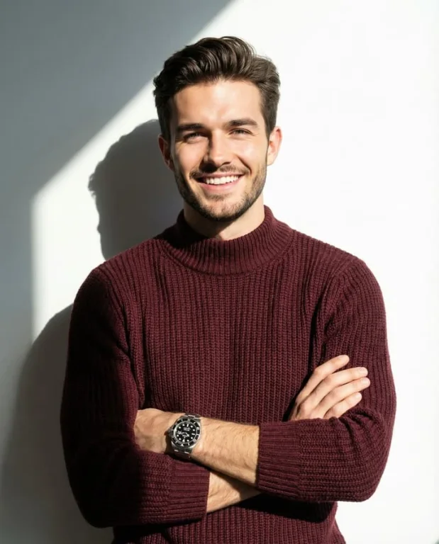 Maroon Sweater Sunlit Male Portrait