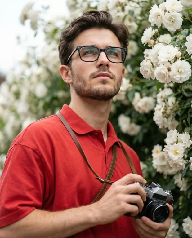 Red Shirt Film Camera Portrait