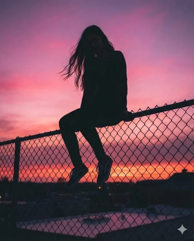 Sunset Silhouette Girl on Fence