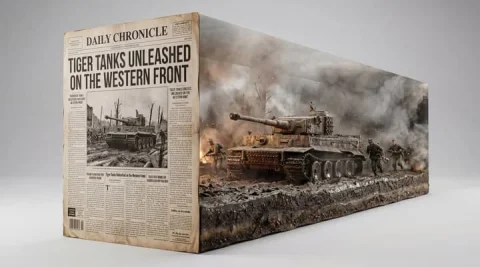 3D Newspaper Diorama — Nano Banana 2 AI Prompt: A high-resolution conceptual studio render of a 3D rectangular diorama block whe...
