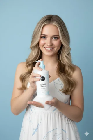 Fresh Shampoo Lather Product Advertisement — Nano Banana 2 AI Prompt: { "product_photography_prompt": { "subject": "Hands holding a shampoo bott...