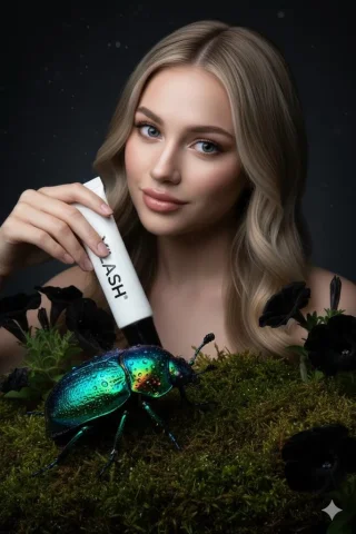 Iridescent Jewel Beetle Eyelash Serum Macro Beauty Ad — Nano Banana 2 AI Prompt: { "prompt": "Highly detailed macro photography of a vibrant iridescent jewel b...