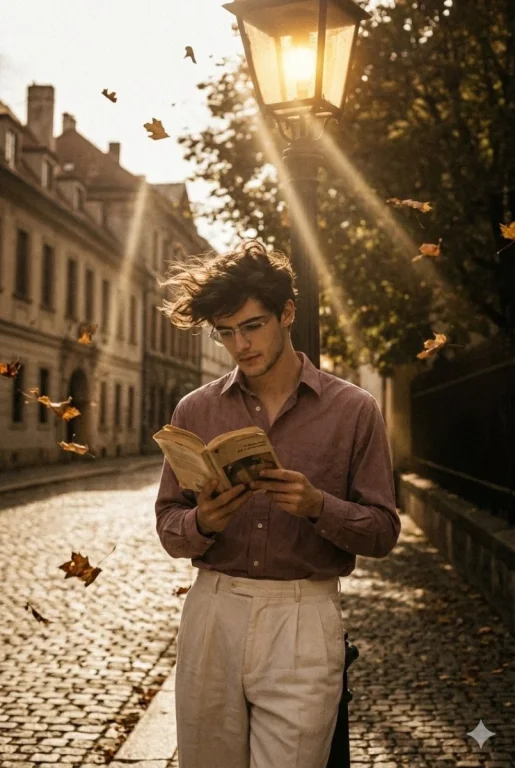 Retro Street Lamp Reading Boy 90s Film Aesthetic