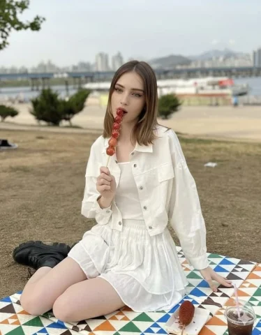 Seoul Han River Spring Picnic Korean Fashion — Nano Banana 2 AI Prompt: korean street fashion aesthetic, dreamy spring picnic scene by the Han River in...