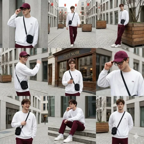 Urban Fashion 3×3 Collage — Nano Banana 2 AI Prompt: Transform this image into a 64K DSLR shot resolution of a stylish urban fashion...