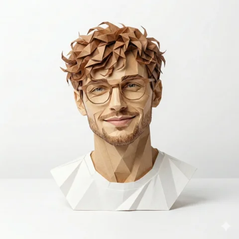 Origami Paper Portrait — Nano Banana 2 AI Prompt: A hyper-detailed, origami-style version of a person, folded from high-quality pa...