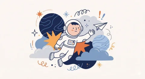 Whimsical Illustrations — Astronaut Dream — Nano Banana 2 AI Prompt: Create a whimsical, playful illustration featuring an astronaut as the central f...