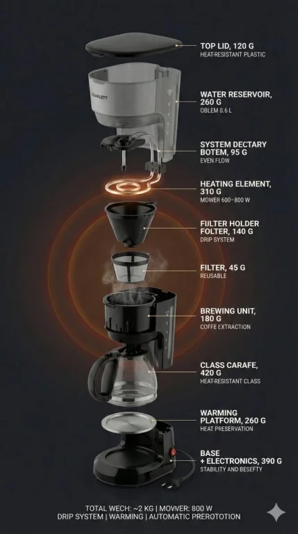 Exploded View Black Gold Coffee Maker