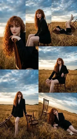 Golden Hour Meadow Fashion Grid — Nano Banana 2 AI Prompt: This collage consists of 6 selected photos arranged in a neat grid, featuring a...