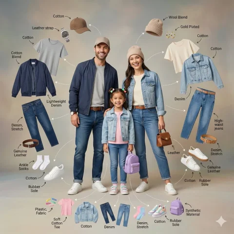 Ultra-Realistic Family Fashion Infographic — Nano Banana 2 AI Prompt: Ultra-realistic family fashion infographic photography featuring a Father, Mothe...