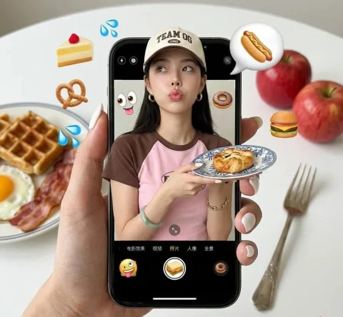 Food Illusion in iPhone — Nano Banana 2 AI Prompt: Hyper-realistic smartphone photograph, digital clarity, vibrant flat lay composi...