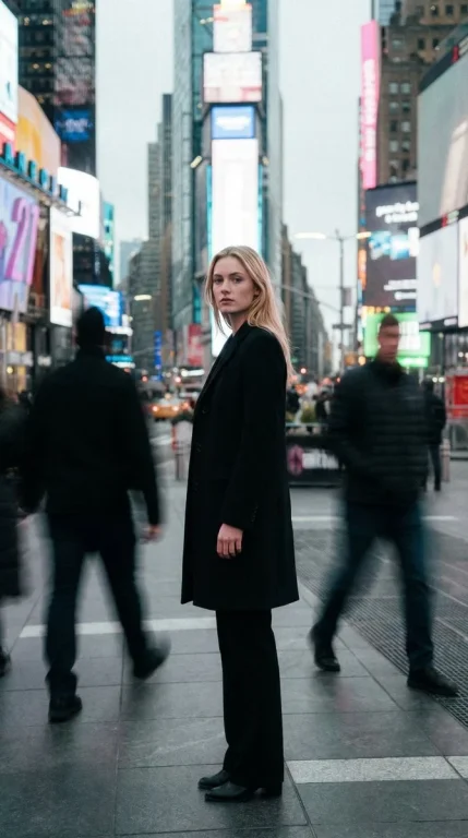 Times Square Motion Blur Blonde Fashion Editorial