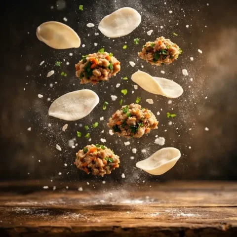 Cinematic Steamed Dumplings — Nano Banana 2 AI Prompt: Ultra-realistic cinematic food photography of freshly steamed dumplings (momos)...