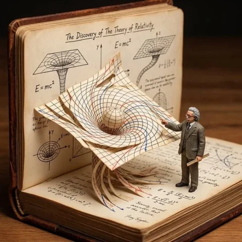 Scientific Pop-up Epic — Nano Banana 2 AI Prompt: Scientific Pop-Up Diorama Photography. A massive antique leather-bound journal s...
