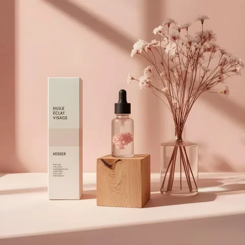 Soft Pink Minimal Skincare — Nano Banana 2 AI Prompt: Ultra-realistic minimalist studio product photography of a small transparent gla...