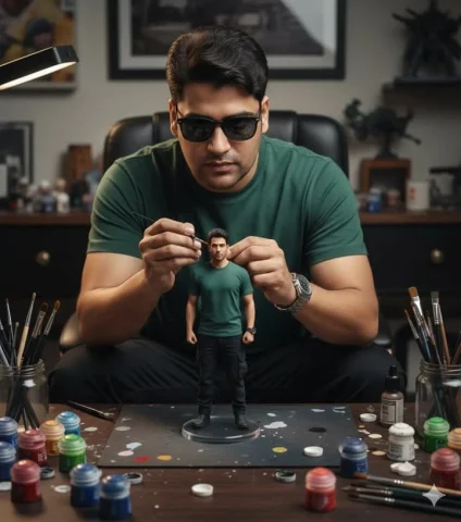 Cinematic Creative Workshop Moment — Nano Banana 2 AI Prompt: A hyper-realistic, cinematic scene of the man from the uploaded image sitting at...