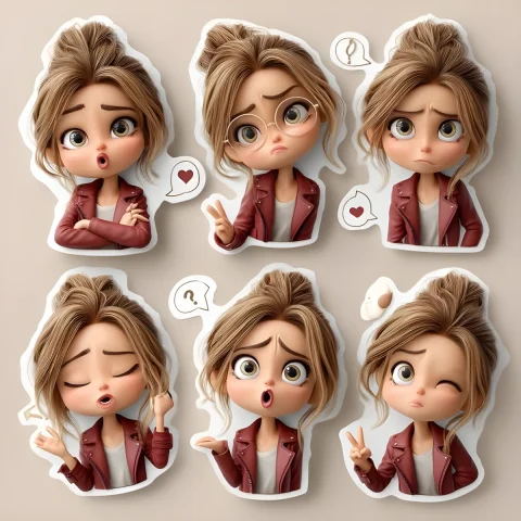 Pixar Style Chibi Sticker Series — Nano Banana 2 AI Prompt: A cute 3D chibi-style cartoon girl sticker set, featuring the same character in...