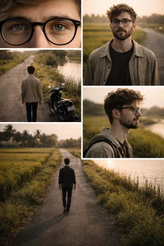 Golden Rice Field Wanderer — Nano Banana 2 AI Prompt: { "subject": { "type": "young man", "age": "early to mid 20s", "ap...