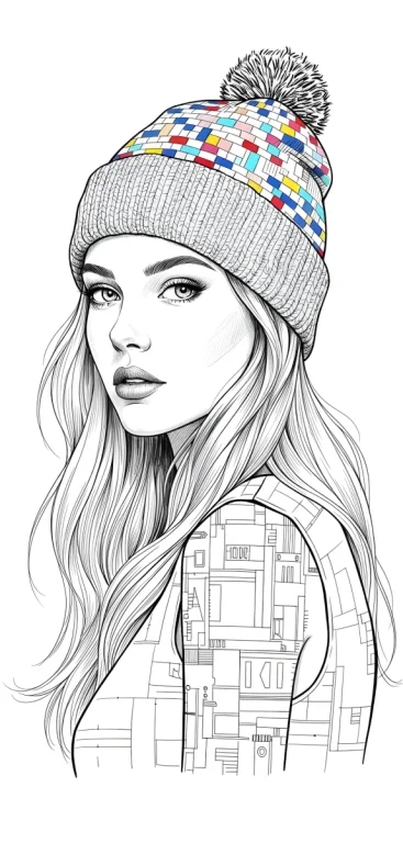 Ultra-detailed Ink Mosaic Beanie Girl