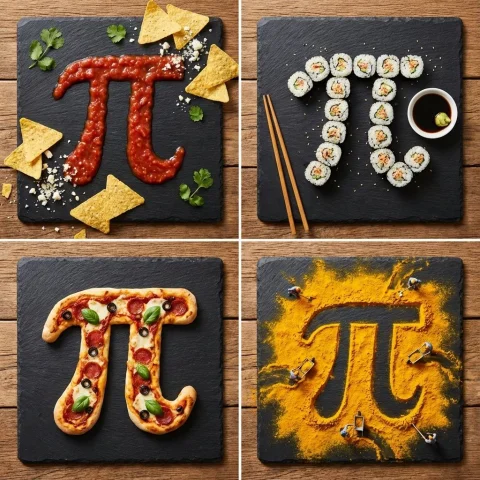 Slate Four Flavor Math Feast — Nano Banana 2 AI Prompt: Input A is a Mathematical Symbol, Letter, or Constant (e.g., Pi, Sigma, Infini...