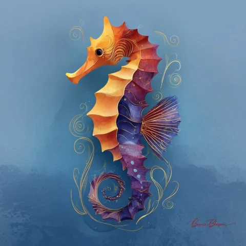 Abstract Seahorse Colorflow — Nano Banana 2 AI Prompt: a colorful seahorse depicted in an abstract style with minimal detail against a...