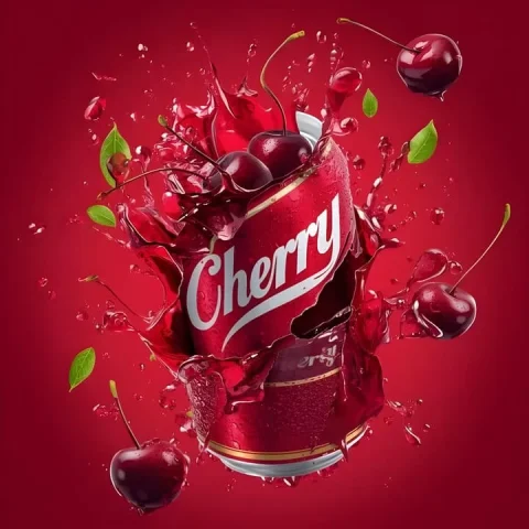 Cherry Can Explosion Commercial — Nano Banana 2 AI Prompt: Ultra-photorealistic commercial beverage advertisement, vertical composition, a...