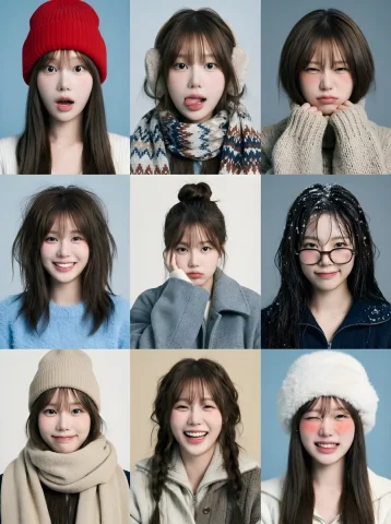 Snow Fun 9-Grid Portrait — Nano Banana 2 AI Prompt: Create a 3x3 grid of playful winter portraits featuring the person from the atta...
