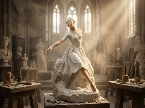 Marble Awakening Miracle — Nano Banana 2 AI Prompt: A half-finished marble sculpture in a dusty Renaissance workshop, with the [SUBJ...