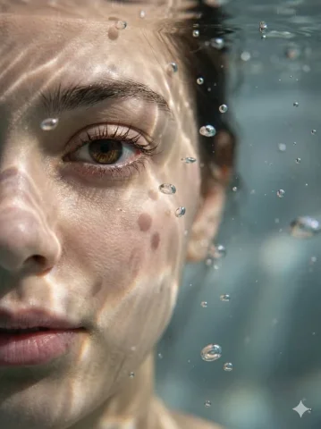 Underwater Macro Half-Face Close-up — Nano Banana 2 AI Prompt: [prompt] style = hyper-realistic, ultra-detailed, photorealistic subject = macro...