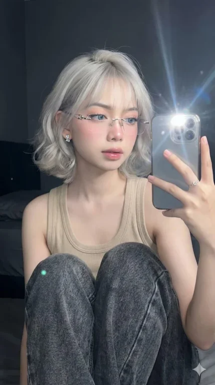 Silver-Ash Soft Glow Mirror Selfie