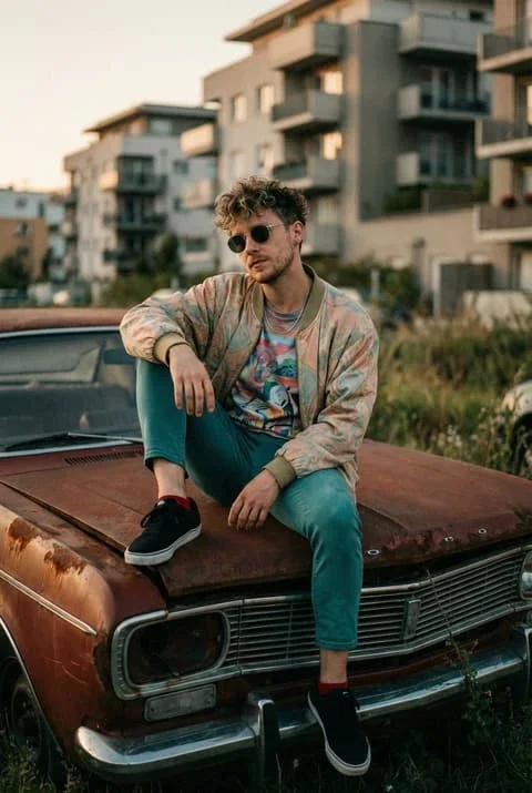 Urban Fashion Portrait on an Abandoned Classic Car