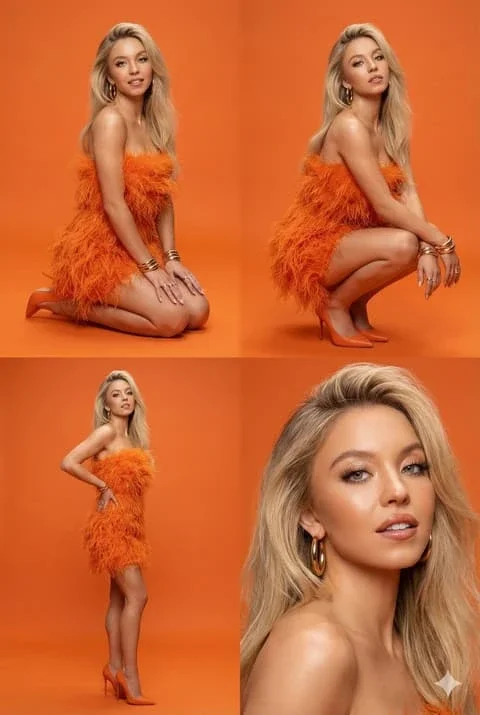 Fashion Shoot with Orange Feather Skirt
