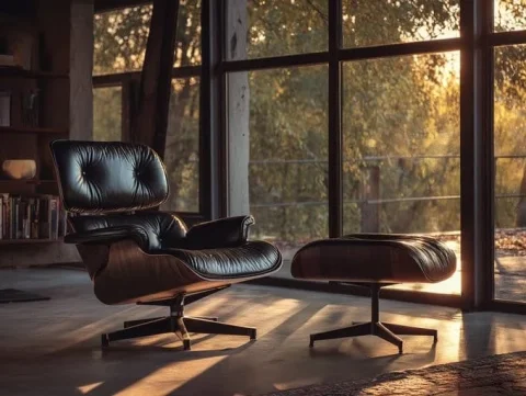 Golden Hour Architectural Photography — Nano Banana 2 AI Prompt: [FURNITURE PIECE] [Color / Feature] in minimalist room, late afternoon sun strea...