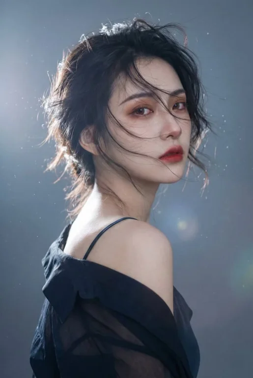 Portrait: Wind-Swept Dark Hair, Eyes Concealing a Lonely Shadow