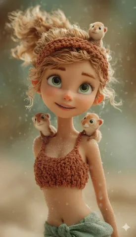 3D animation-style portrait — Nano Banana 2 AI Prompt: A whimsical 3D animated style portrait of a cute young girl fairy with big green...