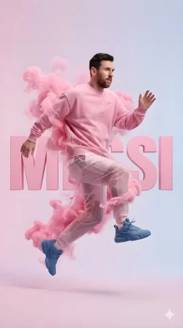 Pink Leap — Nano Banana 2 AI Prompt: A hyper-realistic studio photograph of a male athlete mid-air as if running or j...