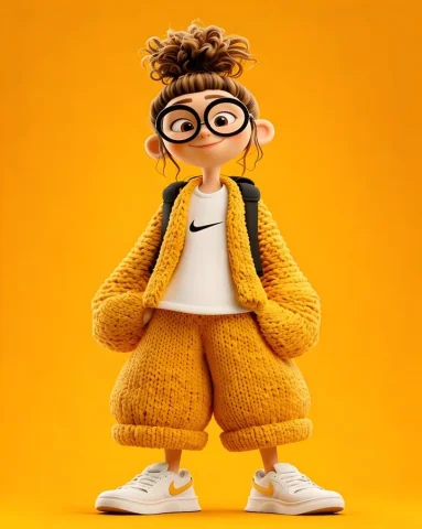 A Cute 3D Cartoon Character — AI Image Prompt — Nano Banana 2 AI Prompt: A cute 3D cartoon character of a young girl standing confidently, front view, we...