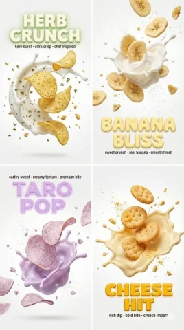 Potato Chips in 3D Slow Motion Text Shot — Nano Banana 2 AI Prompt: { "project_configuration": { "shot_type": "macro_still_image", "global_settings"...