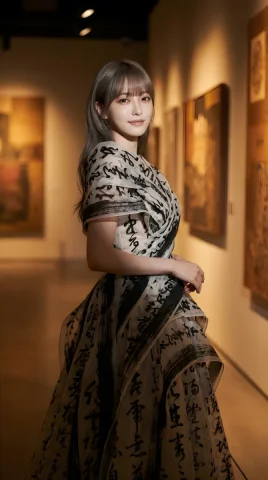 Smile in the Flow of Literary Charm — Nano Banana 2 AI Prompt: { "render_goal": "Art-couture cinematic portrait", "subject": { "pose":...