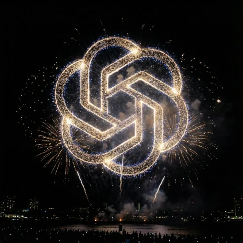 Brilliant Bloom in the Night Sky — Nano Banana 2 AI Prompt: Fireworks exploding in the exact shape of [Openai], precise silhouette, clean ed...