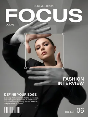 Dynamic models and pixelated montage design — Nano Banana 2 AI Prompt: A high-end fashion magazine cover. A young female fashion model, confident and a...