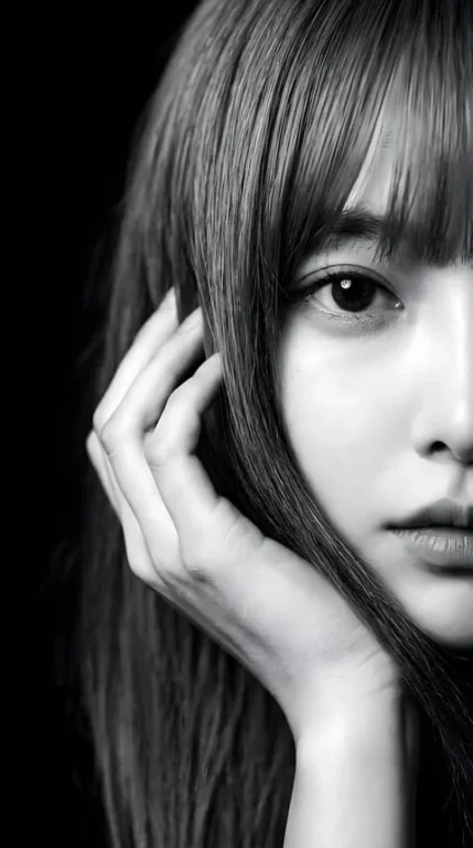 Half Gaze · Cinematic Black-and-White Extreme Close-Up Portrait