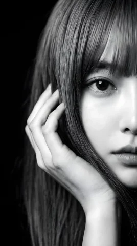 Half Gaze · Cinematic Black-and-White Extreme Close-Up Portrait — Nano Banana 2 AI Prompt: A black-and-white portrait. Cinematic style with added grain. The image shows an...