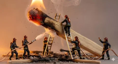 A Miniature Scene Model — Nano Banana 2 AI Prompt: A miniature diorama showing tiny [PEOPLE / CHARACTERS] struggling with an oversi...
