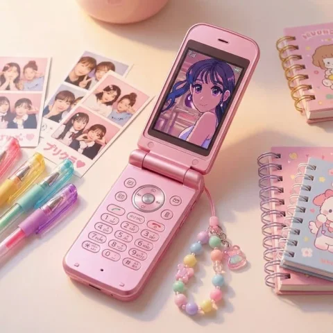 Shown on an Early-2000s Japanese Cell Phone Screen — Nano Banana 2 AI Prompt: Display the subject from the attached image on a flip phone (garakei) LCD screen...