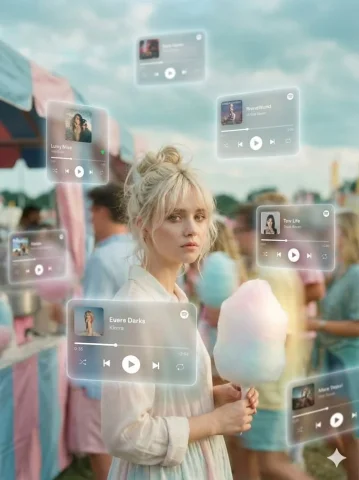 Cinematic Augmented Reality Visual Effects — Nano Banana 2 AI Prompt: A dreamlike, movie-quality augmented reality visual where numerous hovering Spot...