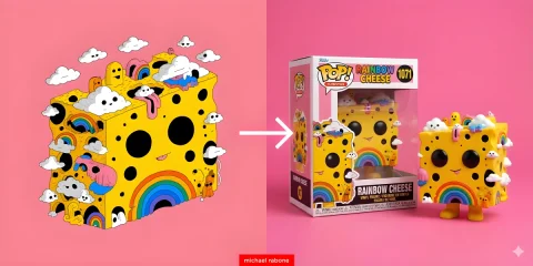 Turn Cartoon Art Into Funko Pop Vinyl Figures — Nano Banana 2 AI Prompt: Transform this cartoon to a Funko Pop vinyl figure. Place the Funko Pop box besi...